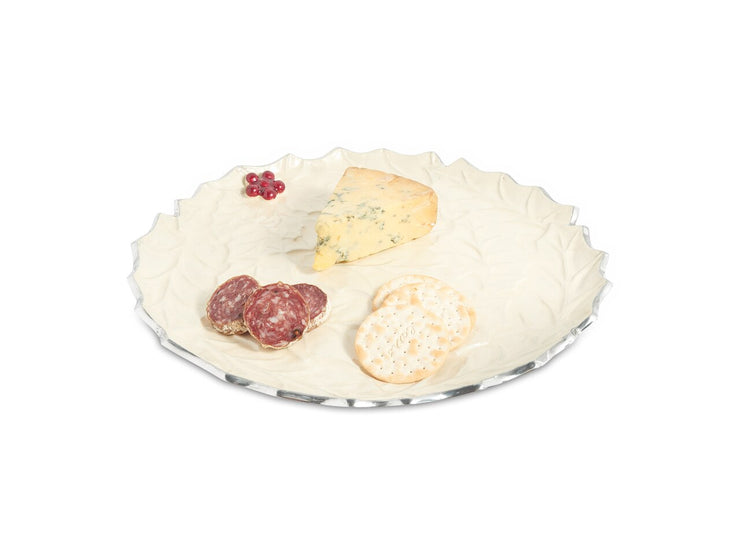 Holly Sprig 13" Round Platter Snow - decorative serving platters