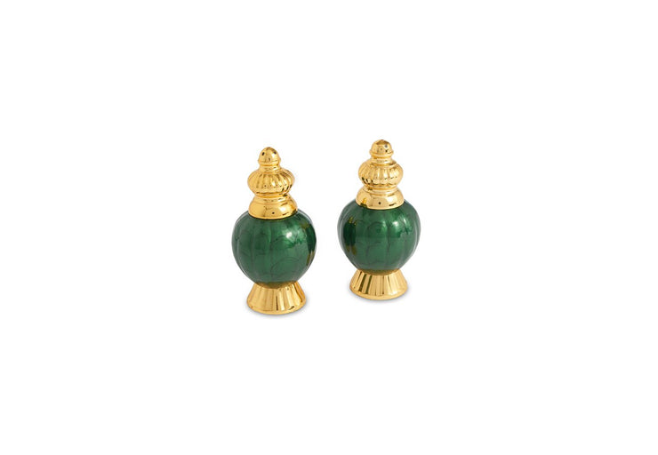 Peony 4" Salt & Pepper Set Gold Emerald