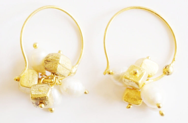 Cube Gem Cluster Earring Gold Pearl