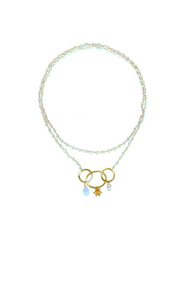 Single Strand Flower Charm Layering Necklace Turquoise Aqua Chalcedony