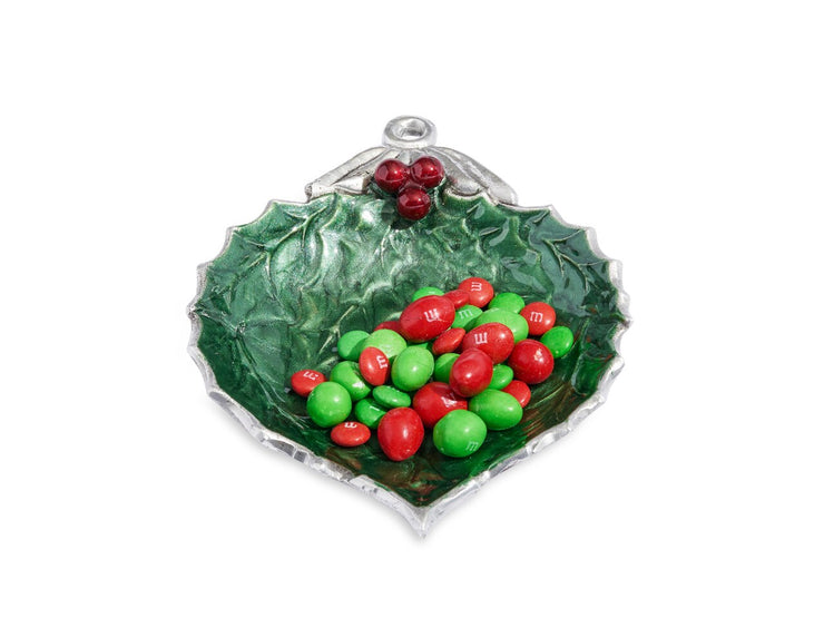 Holly Sprig 7" Ornament Bowl Emerald